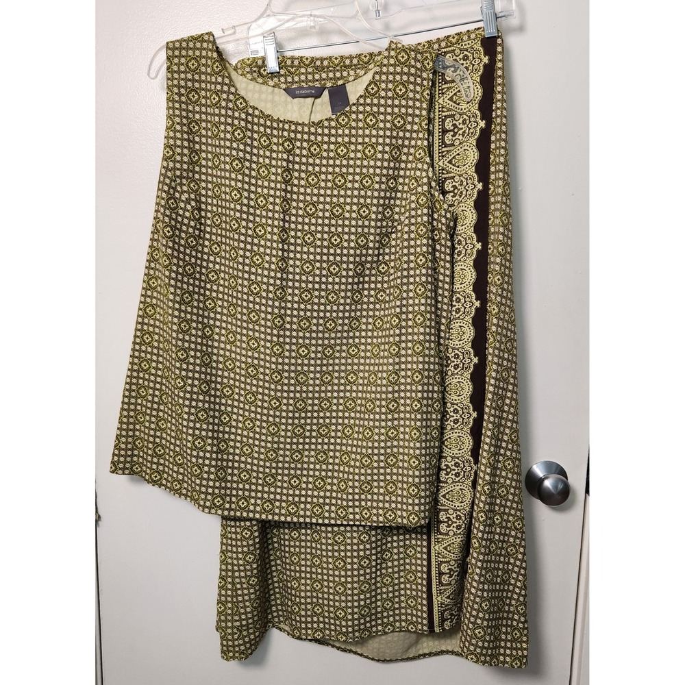 Liz Claiborne‎ 100% Silk Two Piece Skirt Blouse Set Sleeveless Faux Wrap Sz 1X